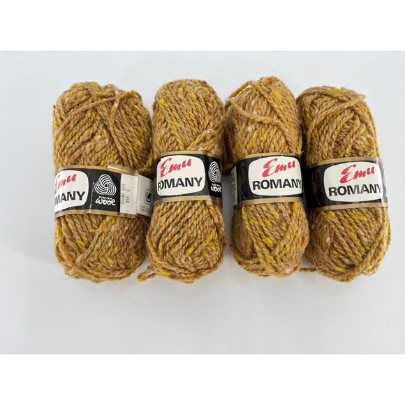 Emu Romany Double Double Yarn Lot of 4 Balls Pure New Wool Yellow Brown - Picture 1 of 5